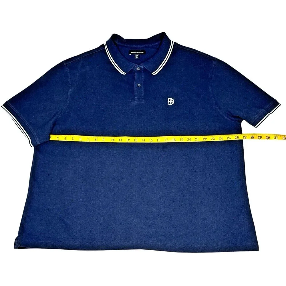 Banana Republic Men's 100% Cotton Navy Blue Polo with Embroidered Logo, Size XXL